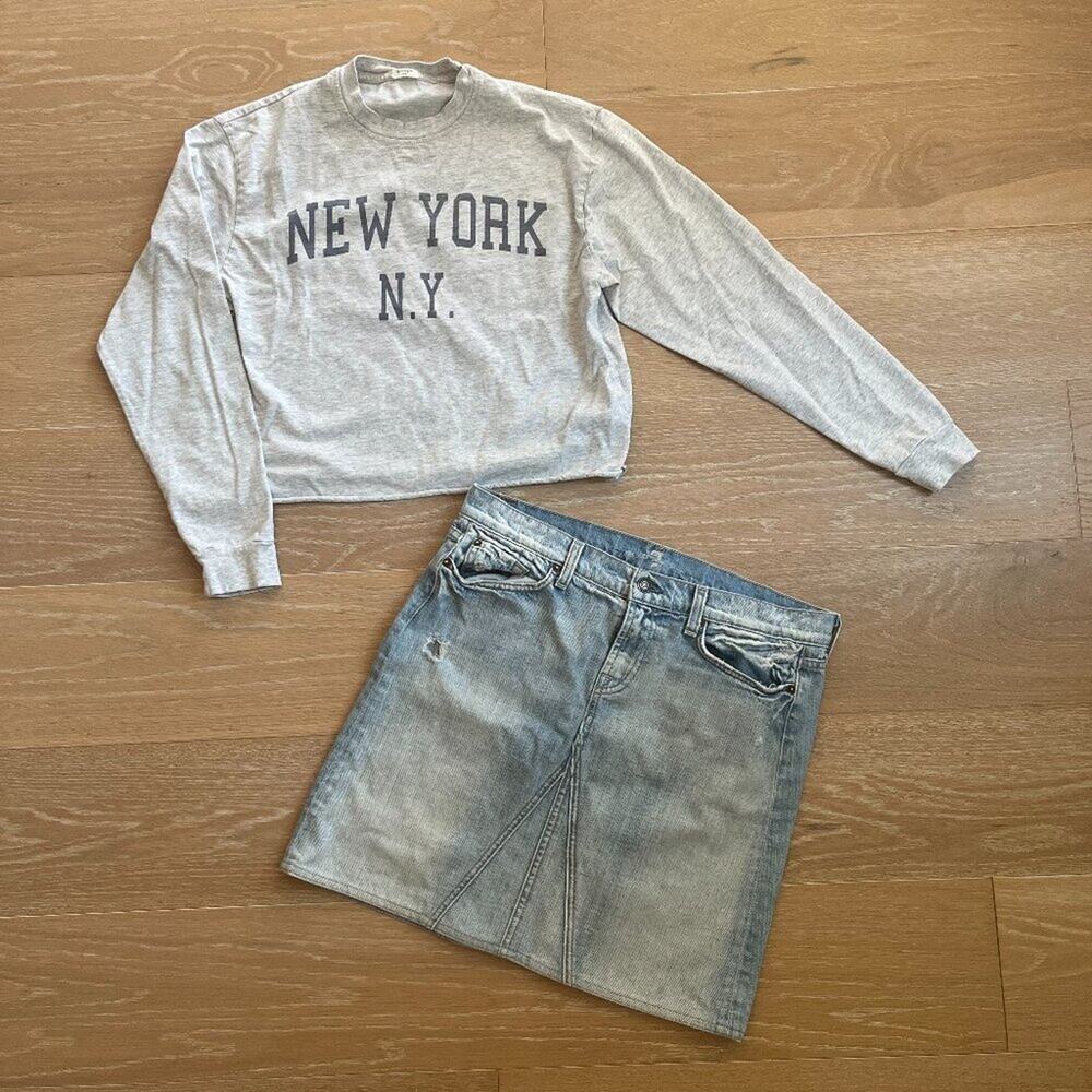 Brandy Melville New York Tee & 7 For All Mankind Denim Mini Skirt Small/30